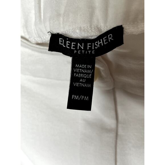 Eileen fisher size PM white pants stretchy button-fly pockets waist cropped - Picture 11 of 13